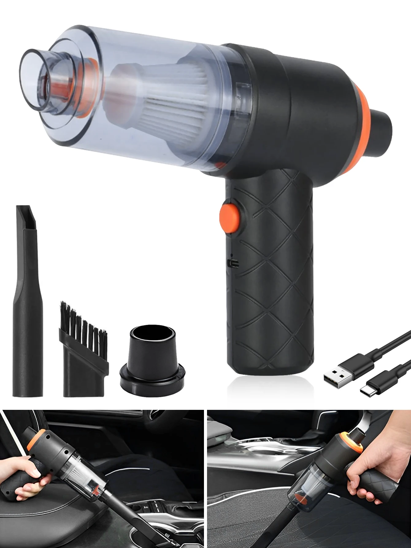 Portable Wireless Car Vacuum Cleaner Blowable Handheld Cleaner USB Charging 3000kpa Strong Suction for Home Car Office