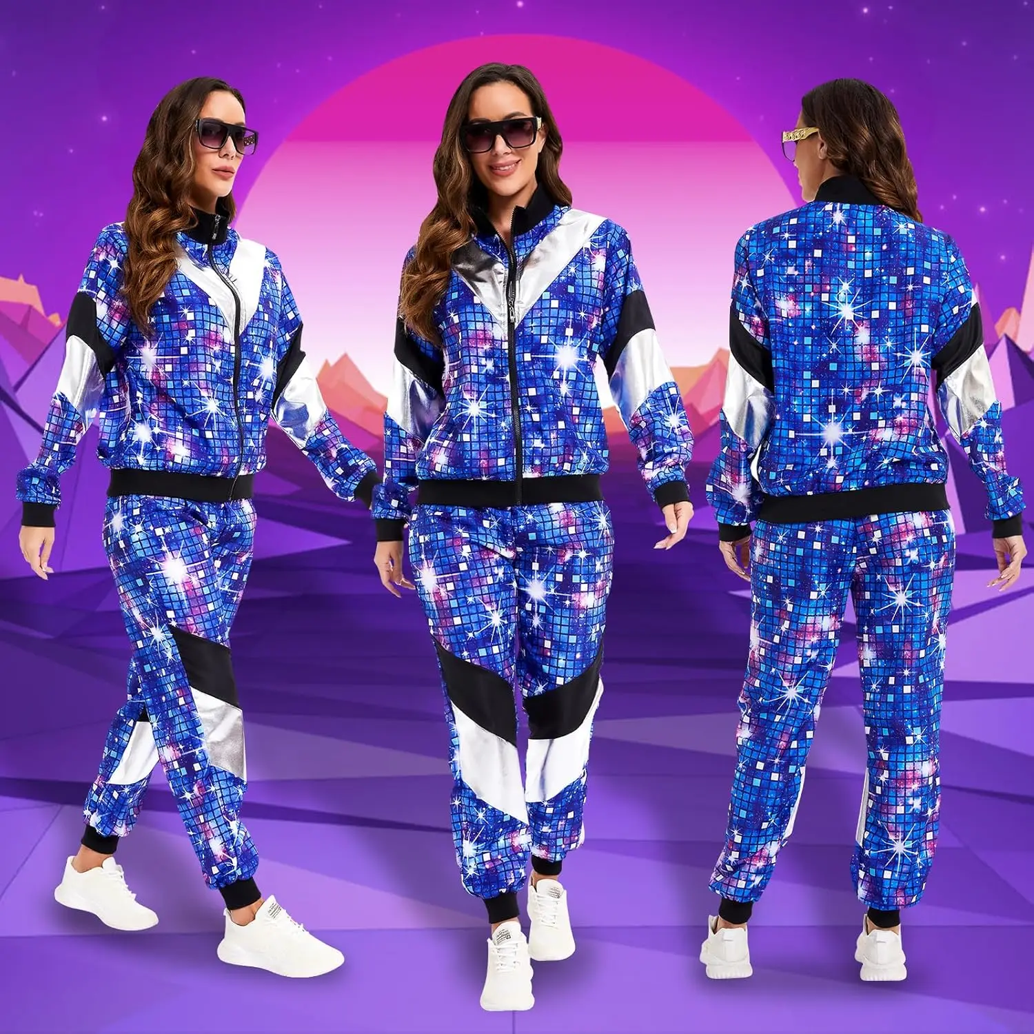 Women\'s Men\'s Costume 80s 90s Suit Party Accessories Disco Jacket Trousers  Outfit Women\'s Men\'s Costume Tracksuit for Carnival