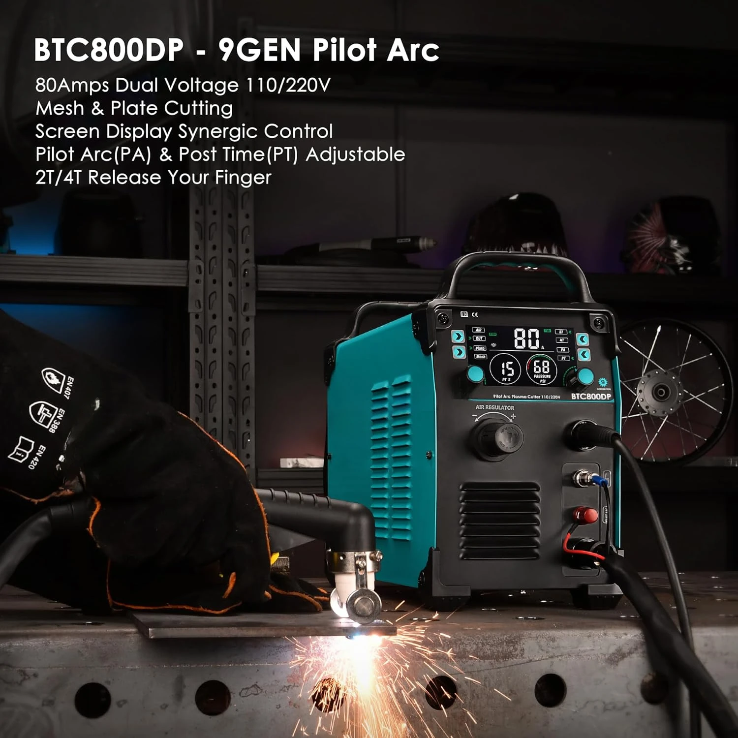 Plasma Cutter, BTC800DP 9th Generation 80Amps Pilot Arc Plasma Cutter Machine,Adopt [Air Sensor Technology] Dual Voltage