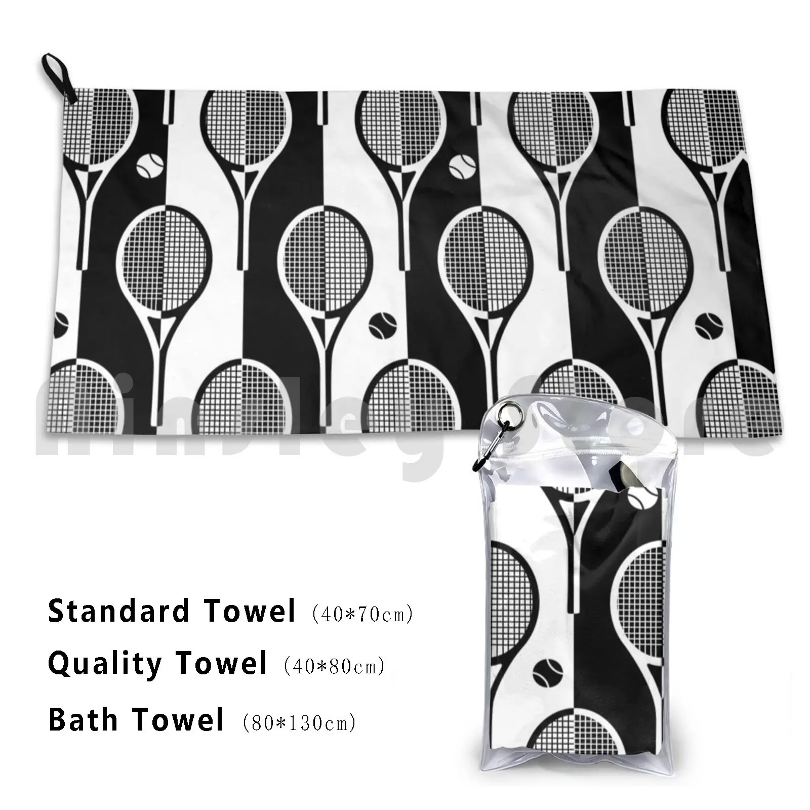 Black And White Tennis Rackets On Stripy Background Bath Towel Beach Cushion 998 Tennis Love Tenis Tennis