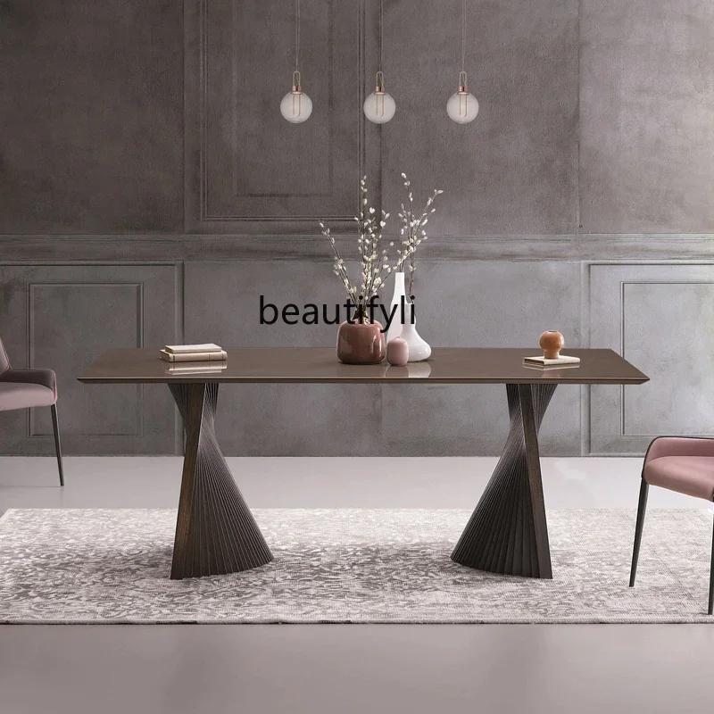 

A13 Dining Table Rectangular Light Luxury Restaurant Walnut Italian Dining Table Executive Desk
