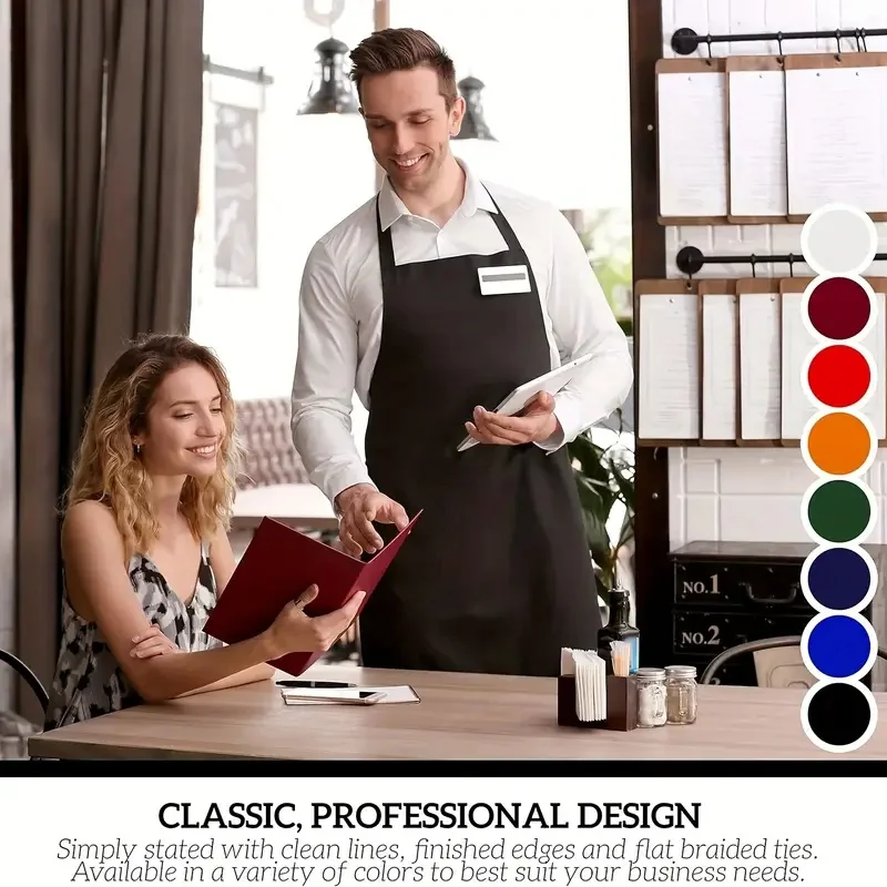 5Pcs Black Aprons - with Large Pockets, Durable Polyester Fabric, Waterproof and Stain Resistant, Unisex Bbq Aprons, Suitable for Home, Work, Restaurant Waiters, Cooking Aprons, Hairdressers - Easy to Clean