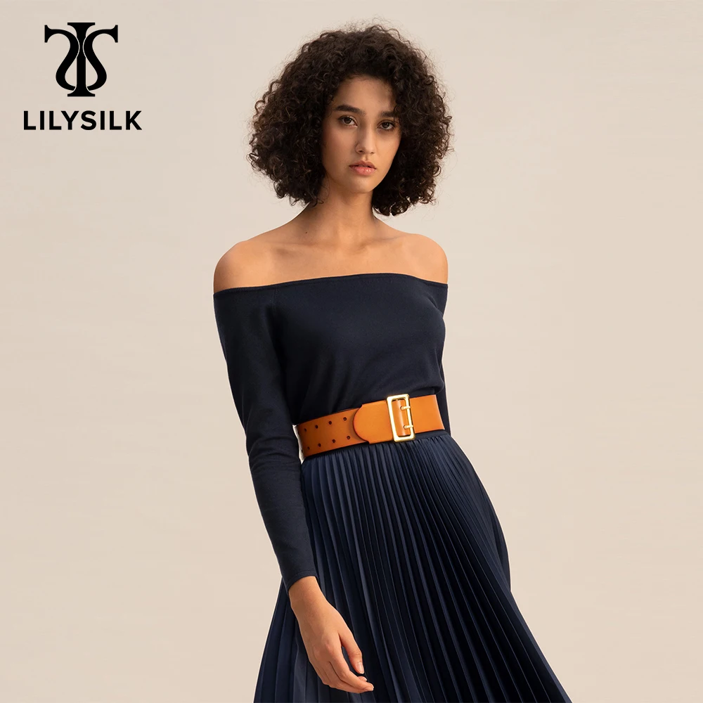 

Женский Шелковый Вязаный топ LILYSILK, узкий свитер с открытыми плечами и длинным рукавом, необходимая вещь, весна 2023