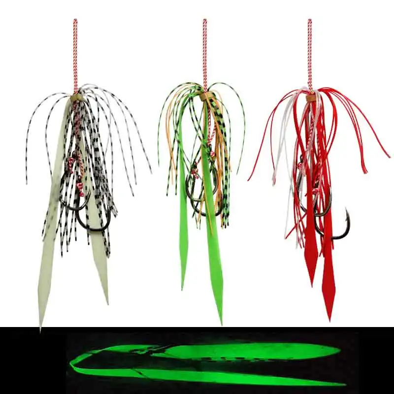 

AS 10Pairs Fishing Hook Glow Double Hook Jig Lure Fishing Boat Sea Fishing Pike Hook Slow/Fast Jigging Barbed Assist Hook