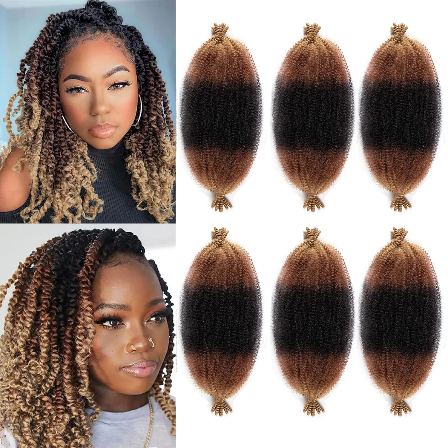 مارلي تويست تجديل الشعر 1-6 حزم نابض الأفرو تويست أومبير شقراء غريب مجعد تجديل الشعر الاصطناعية التفاف