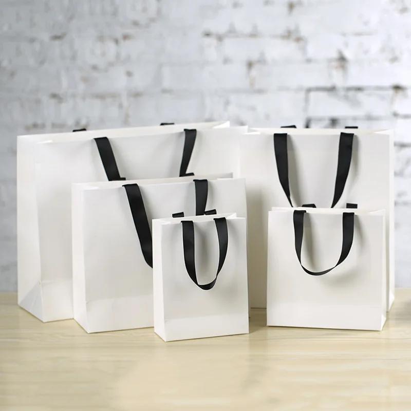 10/20pcs White Gift Bags For Wedding Birthday Party Jewels Gifts Clothing Packaging Paper Bag Custom Logo Handbag Shopping Bag