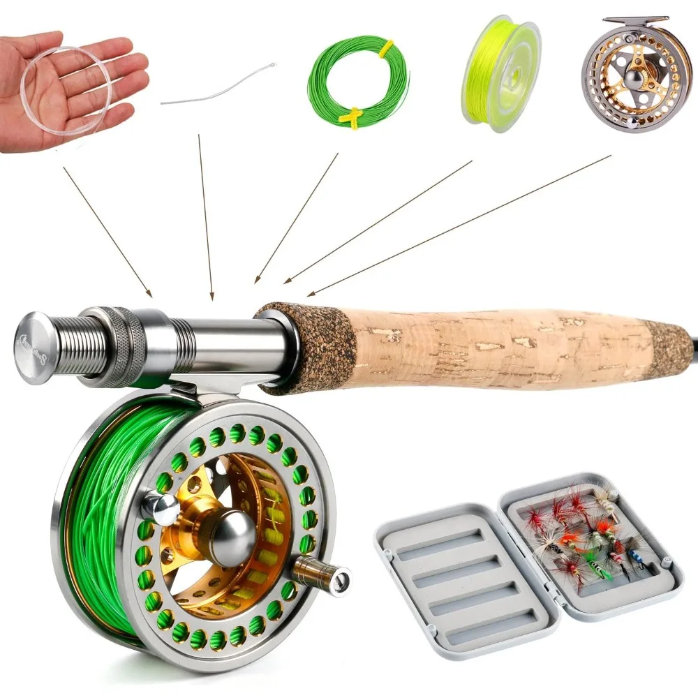 Rod Reel Combos with Lightweight Portable Fly Rod and CNC-machined Aluminum Alloy Fly Reel,Fly Fishing Complete Starter Package