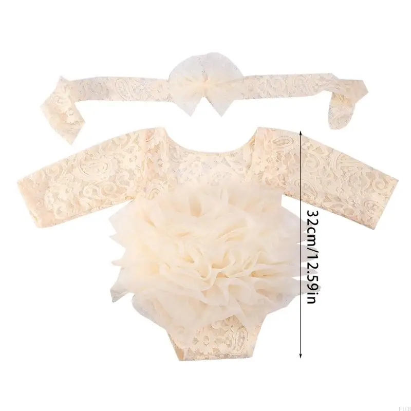 F1CB Elegant Newborns Mesh Romper Trend Baby Romper Headband for Memorable Moments