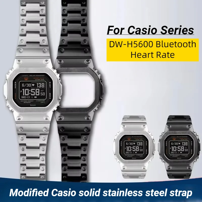 Modified Watch Strap Bezel Case for GSHOCK Casio DW-H5600 DWH5600 Bluetooth Heart Rate Solid Stainless Steel men WatchBand Chain
