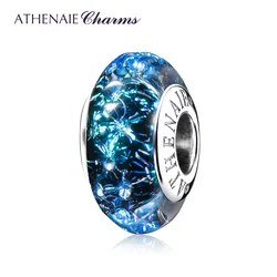ATHENAIE Blue Starry Sky 925 Sterling Silver Core Authentic Italian Murano Glass Beads Charms  for Women DIY Charms Jewelry