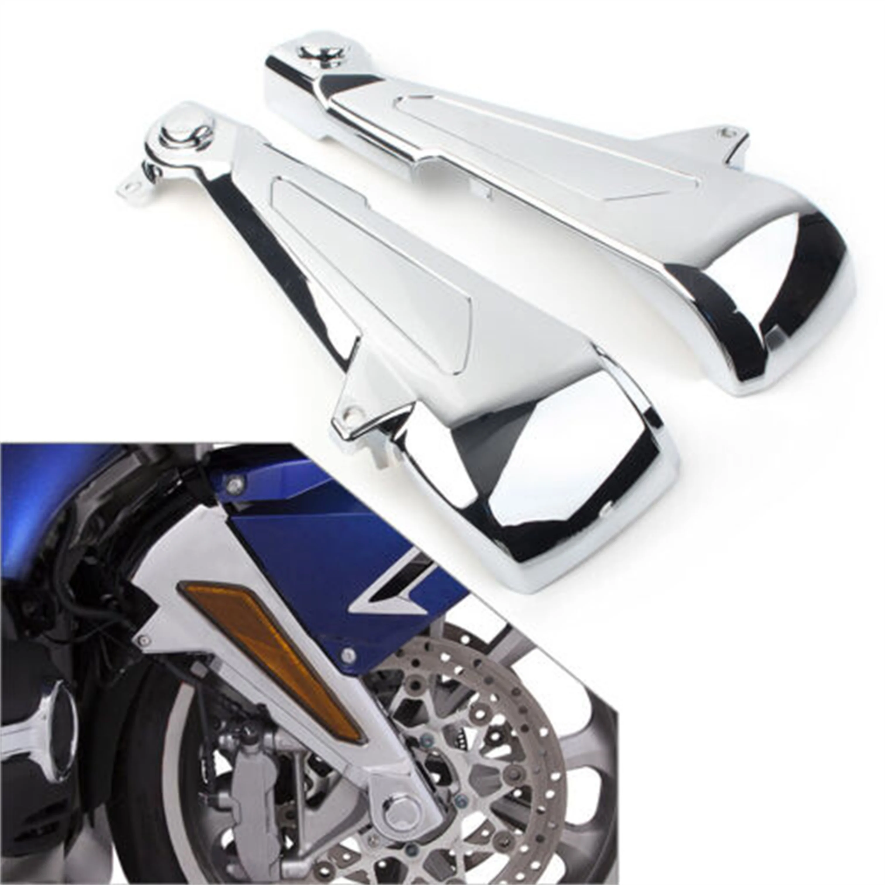 Motorcycle Front Fork Leg Covers Protective Cover Mounting Kit 2018-2023 For Honda Gold Wing GL1800 GL1800B F6B Pearl Chrome