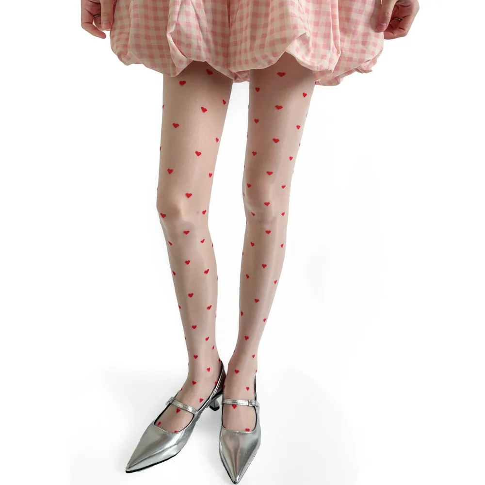 Herz-Jacquard Seidenstrümpfe Damen-Strumpfhosen Pferdeöl-Strumpfhosen Sexy Dessous Hochgeschnittene Bodystockings Strumpfhosen Damen
