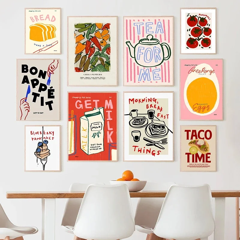 

Chillies Poster Chef's Kiss Print Bread Coffee Fruit Illustration Painting Wall Picture Kitchen Aesthetic Decoration Gift Poster