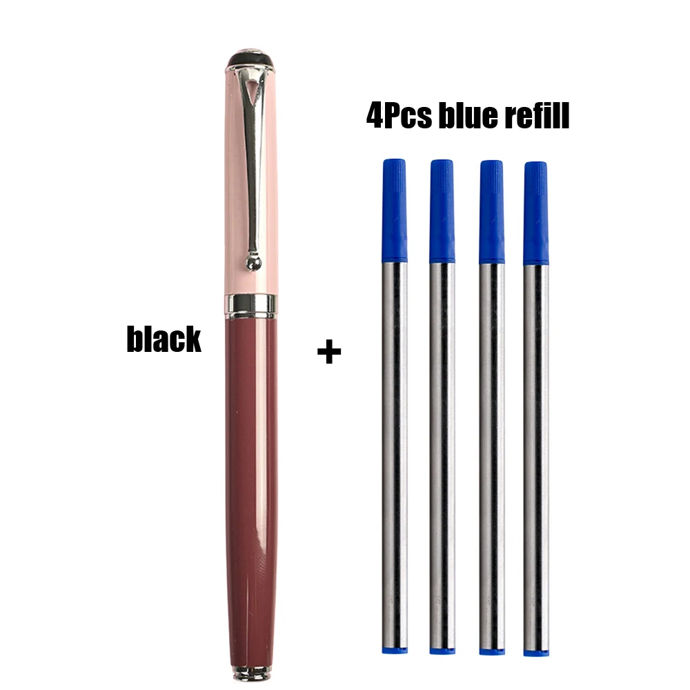 1+4Pcs Classic Metal Signature Pen, Morandi Colored Roller Ball Pens Office Luxury Metal Signature Pen Fine Point (0.5mm)