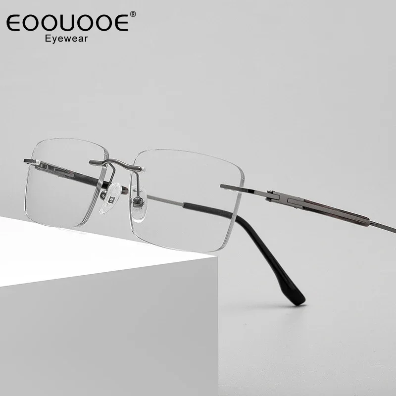 

52mm Men Rimless Eyeglasses Fashion Myopia Glasses Frame Anti Blue Light Anti-Reflection Optics Prescription Reading Eyewear