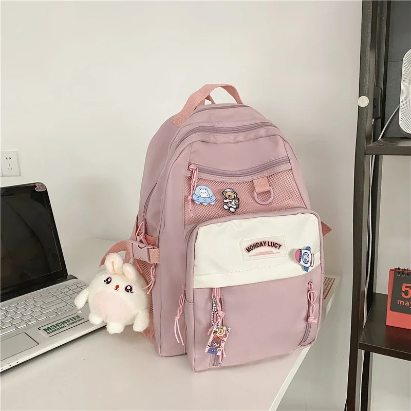 Cute Casual Travel Nylon Waterproof Women Backpack College Purple Schoolbag for Teenage Girls Korean Fashion Backpack Bookbag