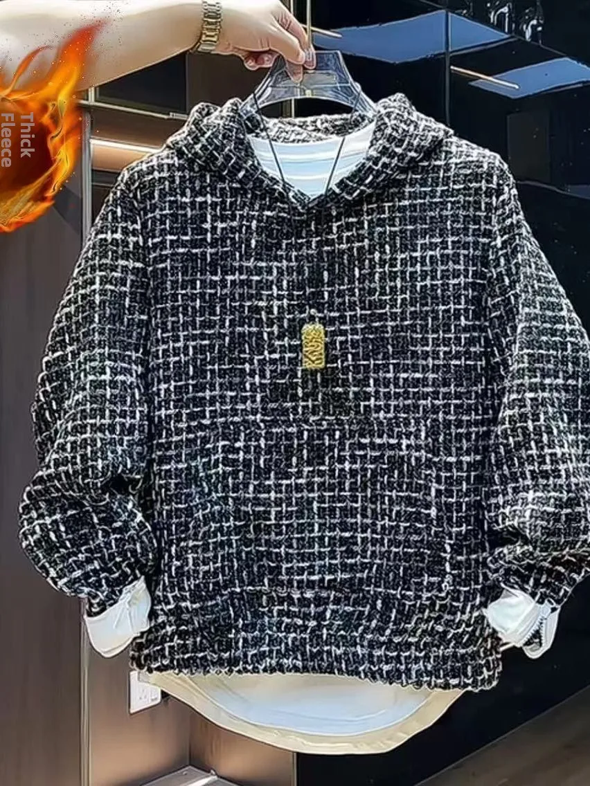 

Мужская толстовка с флисовой подкладкой, модная теплая повседневная кофта из полиэстера, свободный крой, для ежедневной носки, зимняя коллекция, китайский бренд