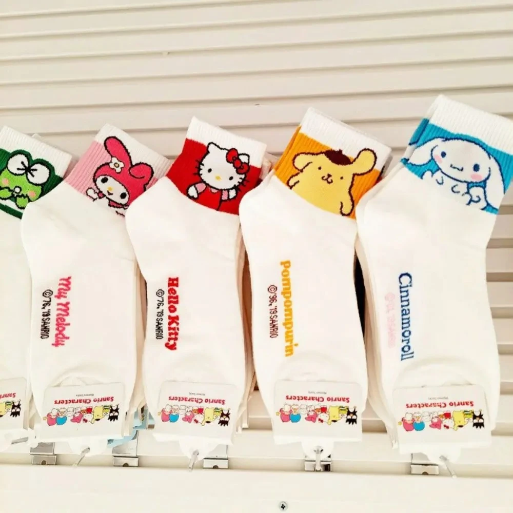 

Cute Hello Kitty Socks Girls Medium Kuromi Cinnamoroll Socks Kawaii Cartoon Sanrio Socks Rosered Black White Sock Holiday gifts