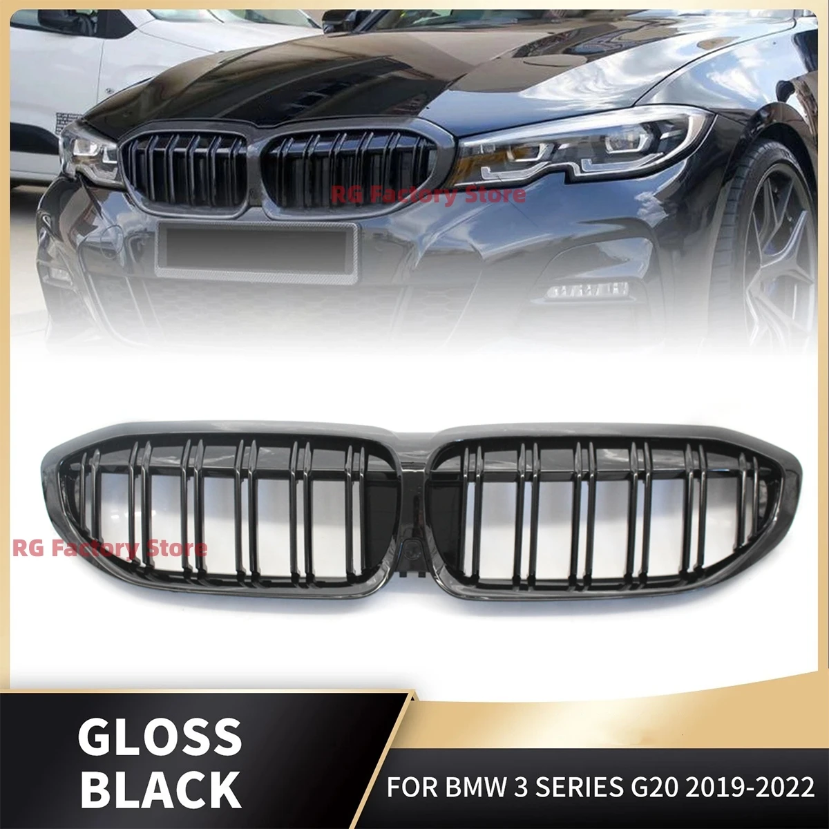 

Car Front Bumper Kidney Racing Grille For BMW G20 G21 3-Series 330i 2019 -2022 Double Slat Sport Grill Cover