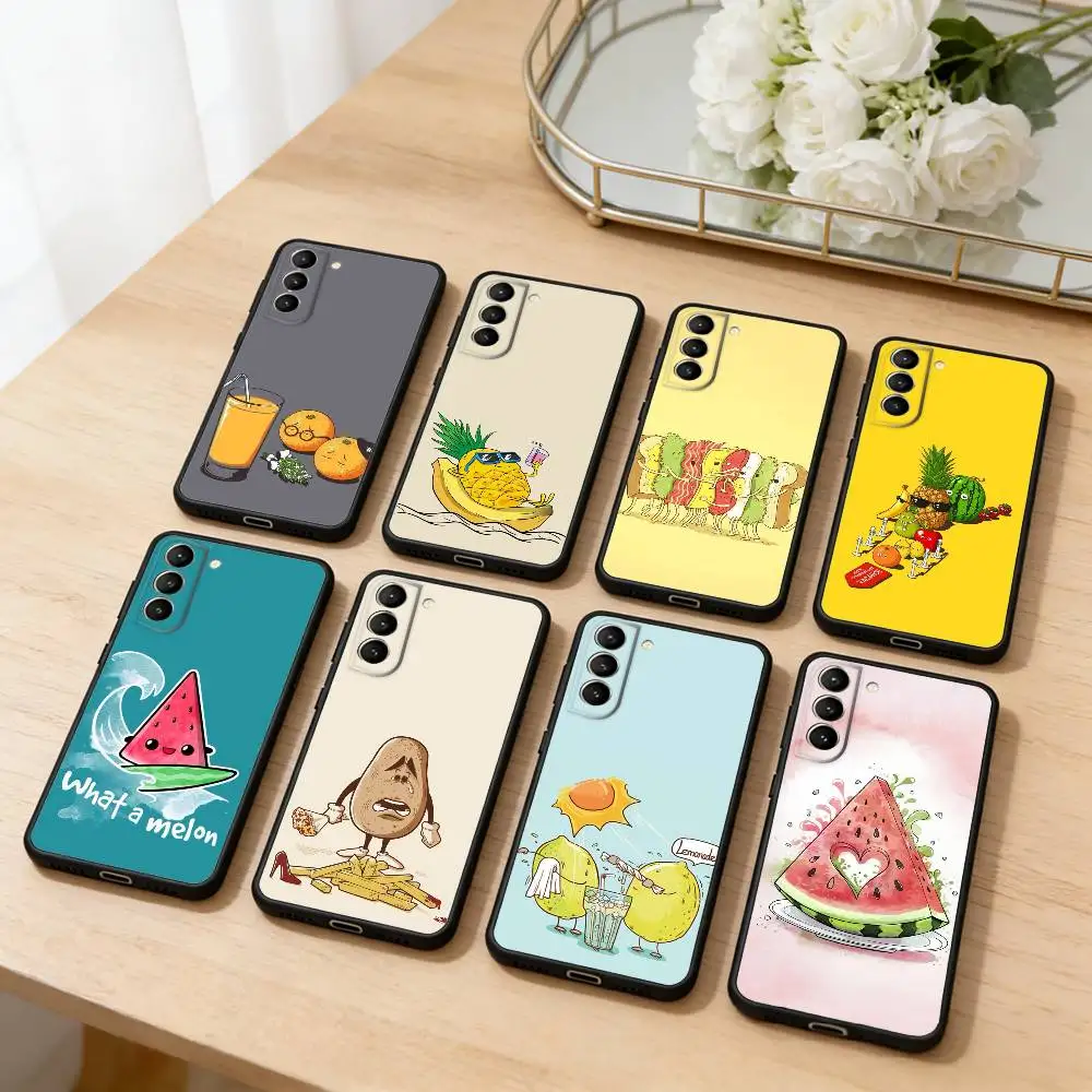 

F-Funny S-Summer Fruit Phone Case For Samsung S25,24,23,22,30,21,10,9,Ultra,Plus,Lite,FE,4,5 G Soft Black Case