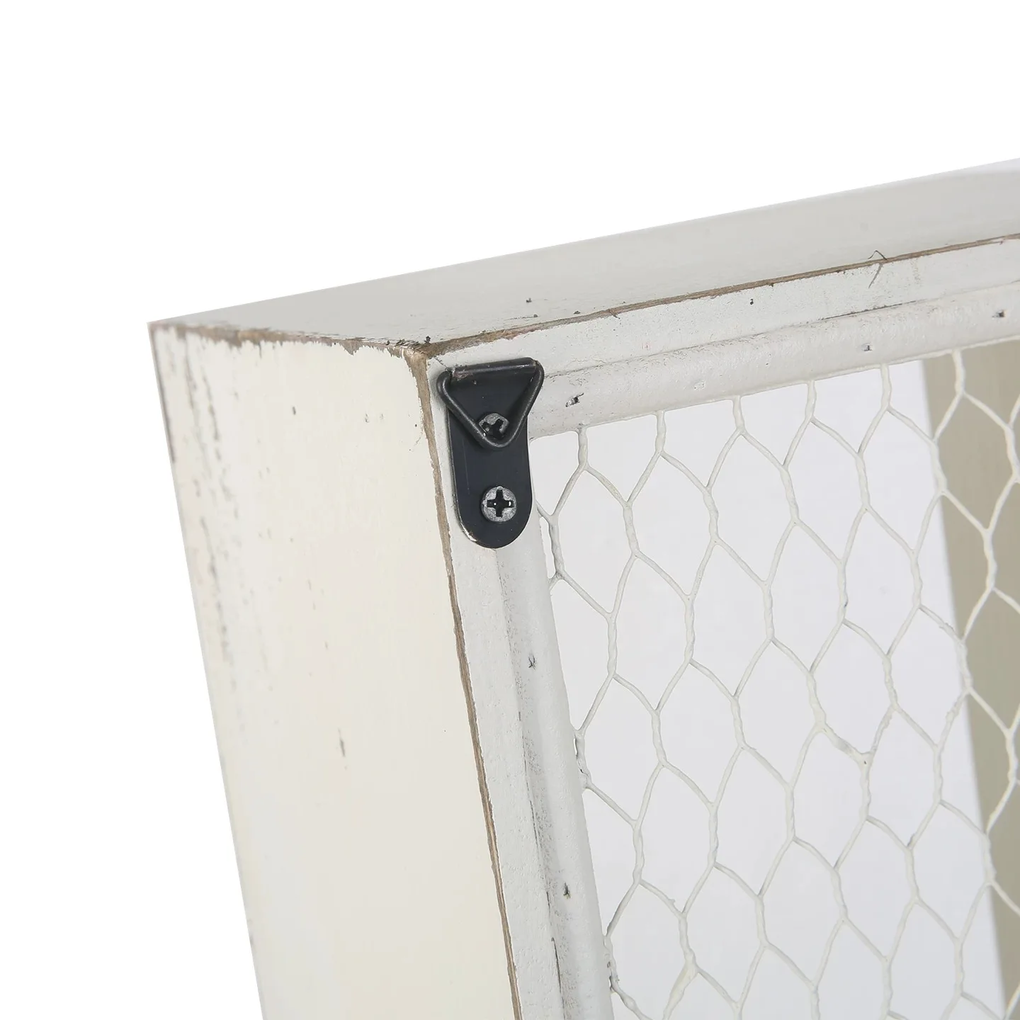 خزانة حائط كونتري فرنسية عتيقة، خشب أبيض متعثر مع شبكة سلكية، وحدة تخزين مثبتة على الحائط مع خطافات، 78 × 20 × 16 سم #4