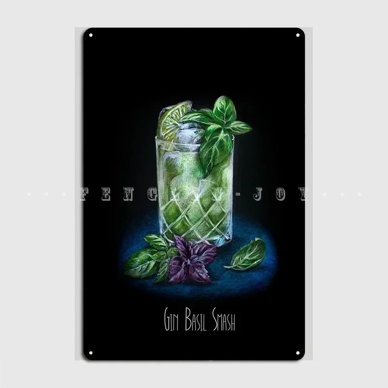 Póster de cóctel Gin Basil Smash, placa de Metal para Club, Pub, garaje, decoración de pared personalizada, cartel de estaño