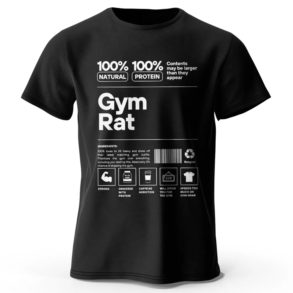 T-Shirt aus 100 % Baumwolle mit Gym-Ratten-Buchstaben-Aufdruck, weiches und atmungsaktives Rundhals-Kurzarm-T-Shirt, Unisex-Fitness- und lustiger Stil