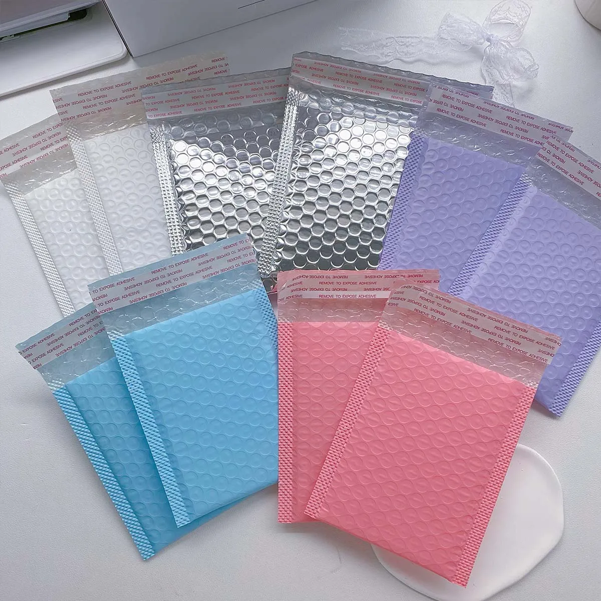 Bolsa de almacenamiento de 10 Uds., sobres coloridos acolchados con burbujas para correo comercial, paquete de entrega de envío autosellado, paquete exprés