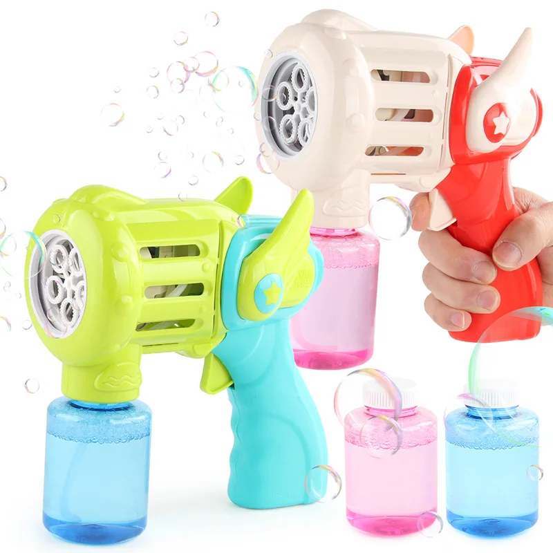 Crianças espaço bolha arma brinquedos crianças verão lazer 5 buracos dos desenhos animados portátil elétrico totalmente automático um-toque spray bolha brinquedos