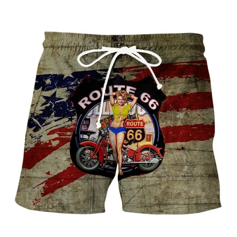 Route U.S 66 Summer Men's 3D Print Short Pants Casual Comfort Beach Shorts Skateboard Swimming Shorts Men Women Short Trunks