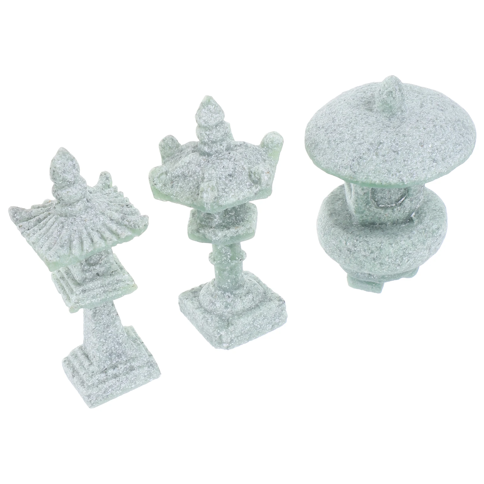 

3 pcs Stone Lantern Mini Garden Statue Japanese Ornaments Bonsai Decor Outdoor Asian Decorations Green Sandstone