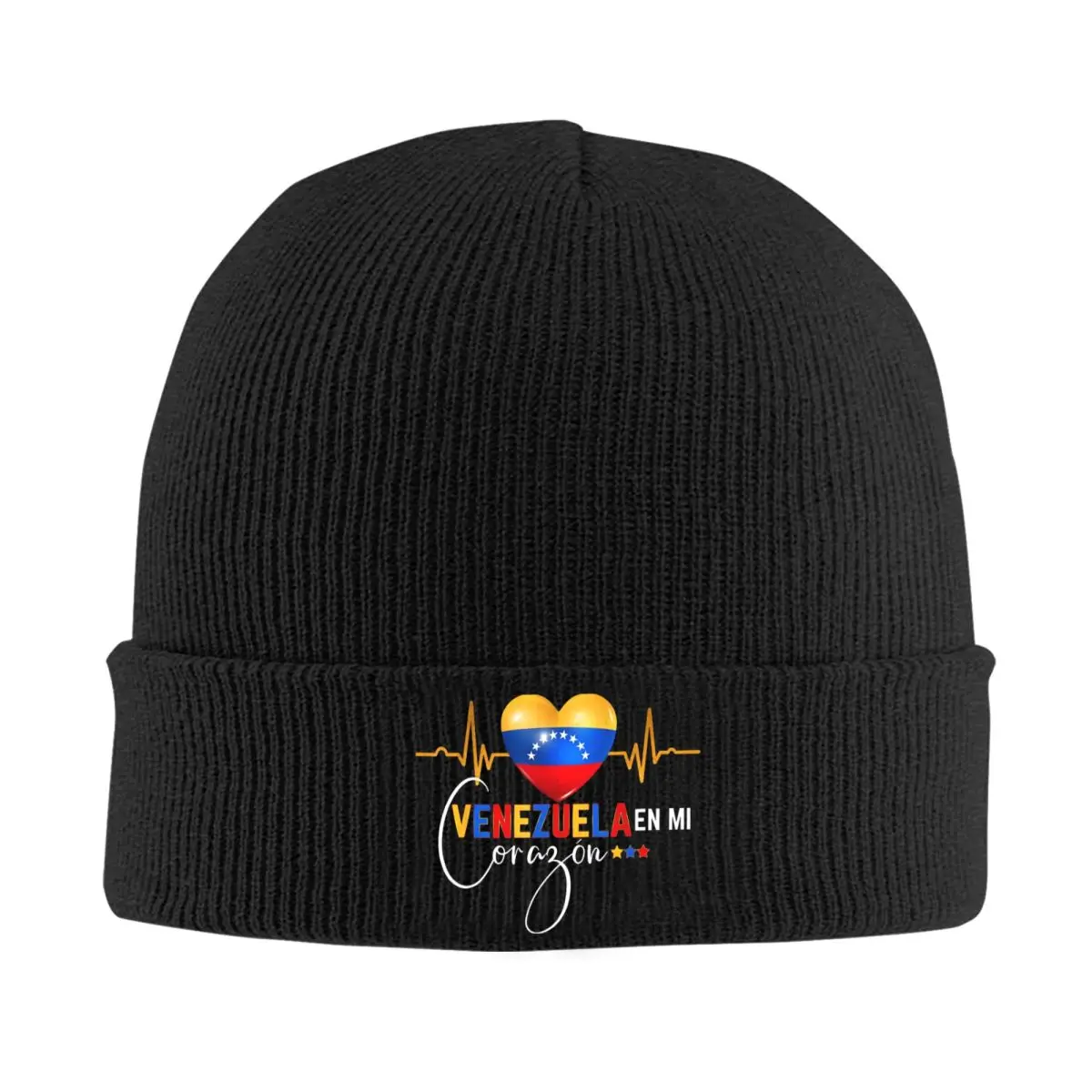 Venezuela En El Corazon Venezuelan Pride Knit Hat Beanies Winter Hats Warm Acrylic Color Cap for Men Women