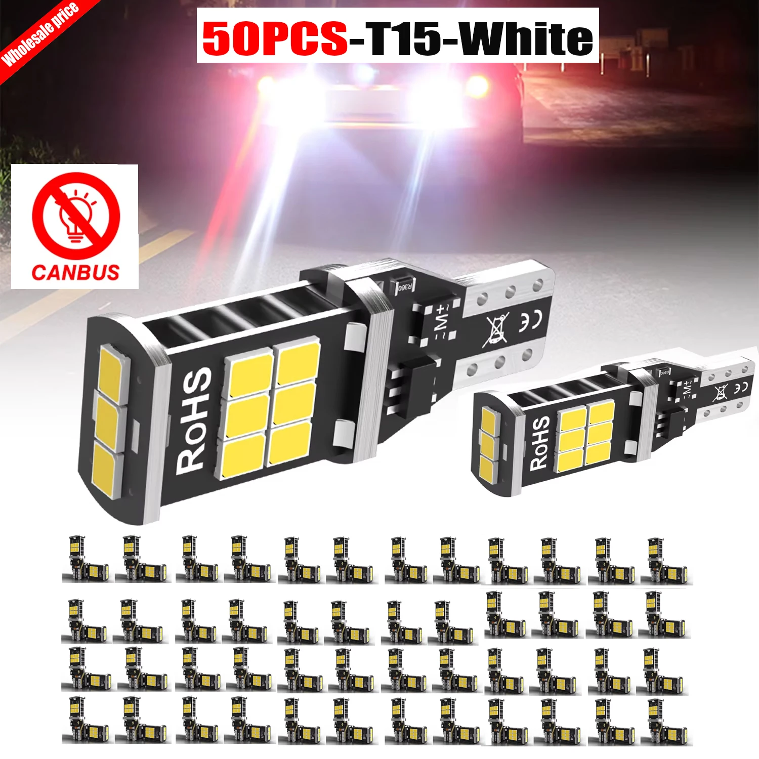 50PCS W16W T15 921 LED Third Brake Light No Error For Hyundai i30 ix35 i20 i40 i10 Tucson Accent Halogen Replacement LED Bulb