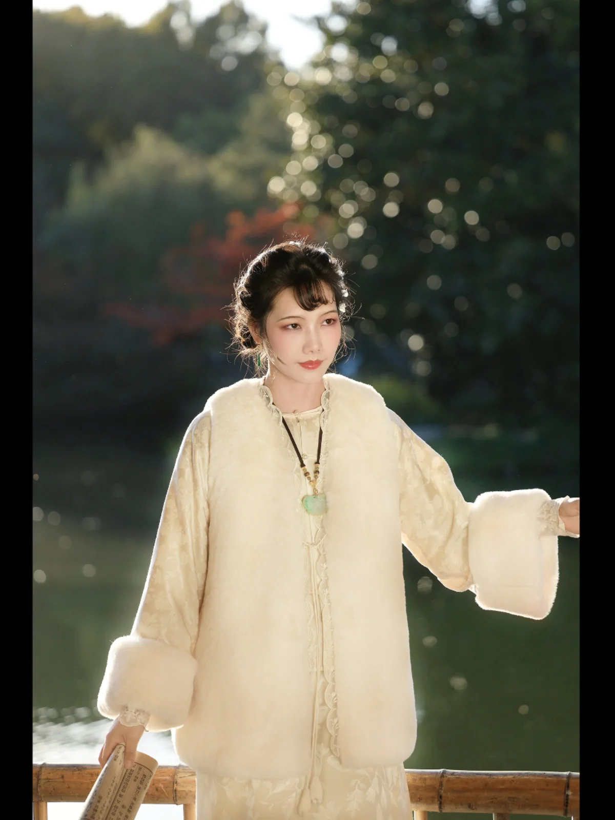 

Ularatop Winter Warm Sun Sle Folk Republic Fur Lace Trim Vest Tank Top V Ne mid Length with Belt Hanfu Women's ...