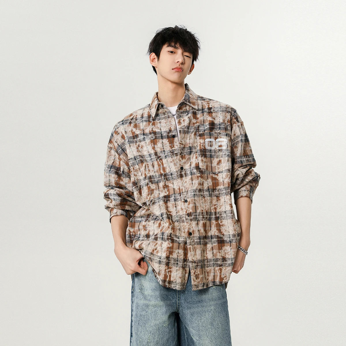 

Мужская одежда в американском стиле в клетку Long Sve в стиле ретро, весна-осень, повседневная свободная одежда, модная брендовая одежда irt Jaet