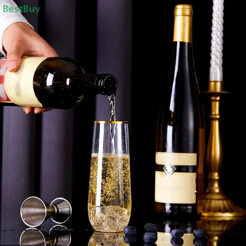 5PCS Gold Rimmed Champagne Cup Wine Glass Disposable Durable Party Wedding Festival Bar Wine Cup Bar Cocktail Drink Juice Cup
