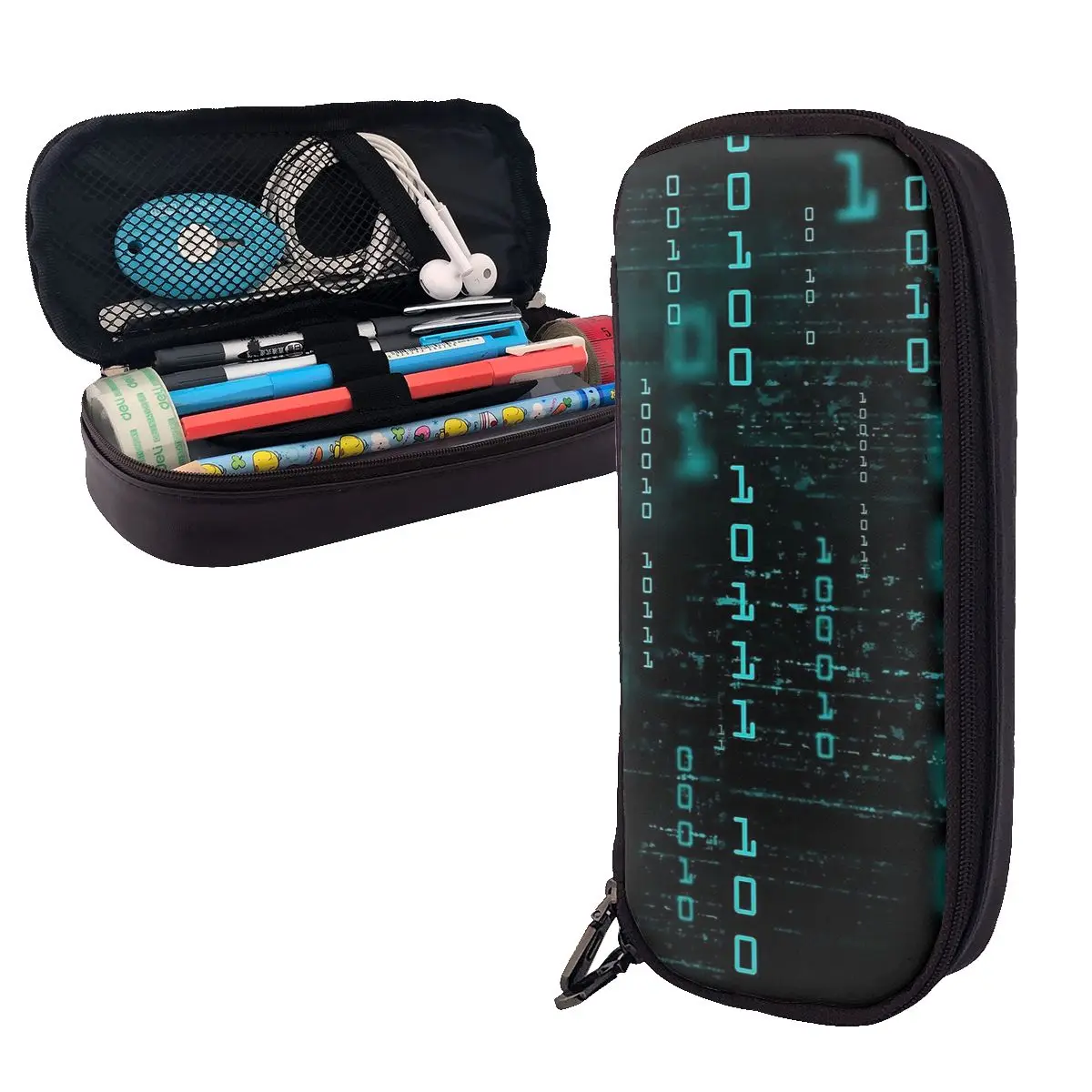 Hacker Code Binary Code Geek Science Computer Leather Pencil Case Pencil Pouch Big Capacity Pen Box Pencil Bag for Kids School