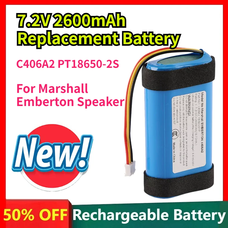 7.2V 2600mAh Replacement Battery Compatible with Marshall Emberton II C406A2-2 1005696 1001908 Speaker