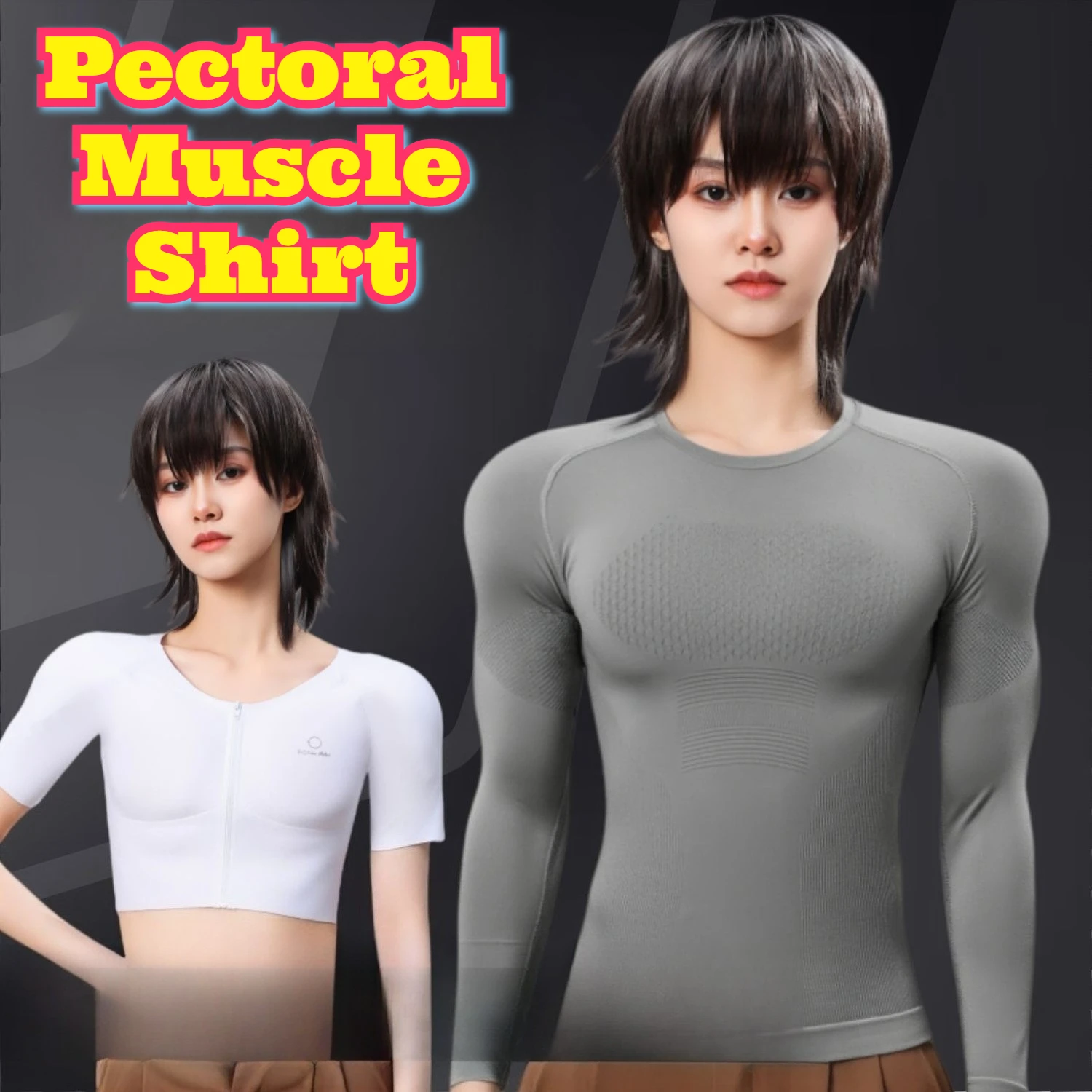 Muscle Shirt Bodybuilding Chest Enhancement Seamless Compression Undershirt Realistic Fake Muscle Padded T Shirt Flat Chest Thin