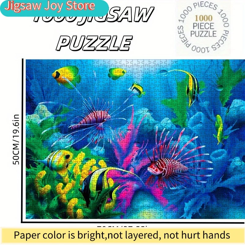 ปริศนากระดาษ DIY ธีมโลกใต้ทะเล ปลาเขตร้อนหลากสีสัน องค์ประกอบปะการังและสาหร่าย วัสดุการ์ดสีขาวคุณภาพสูง