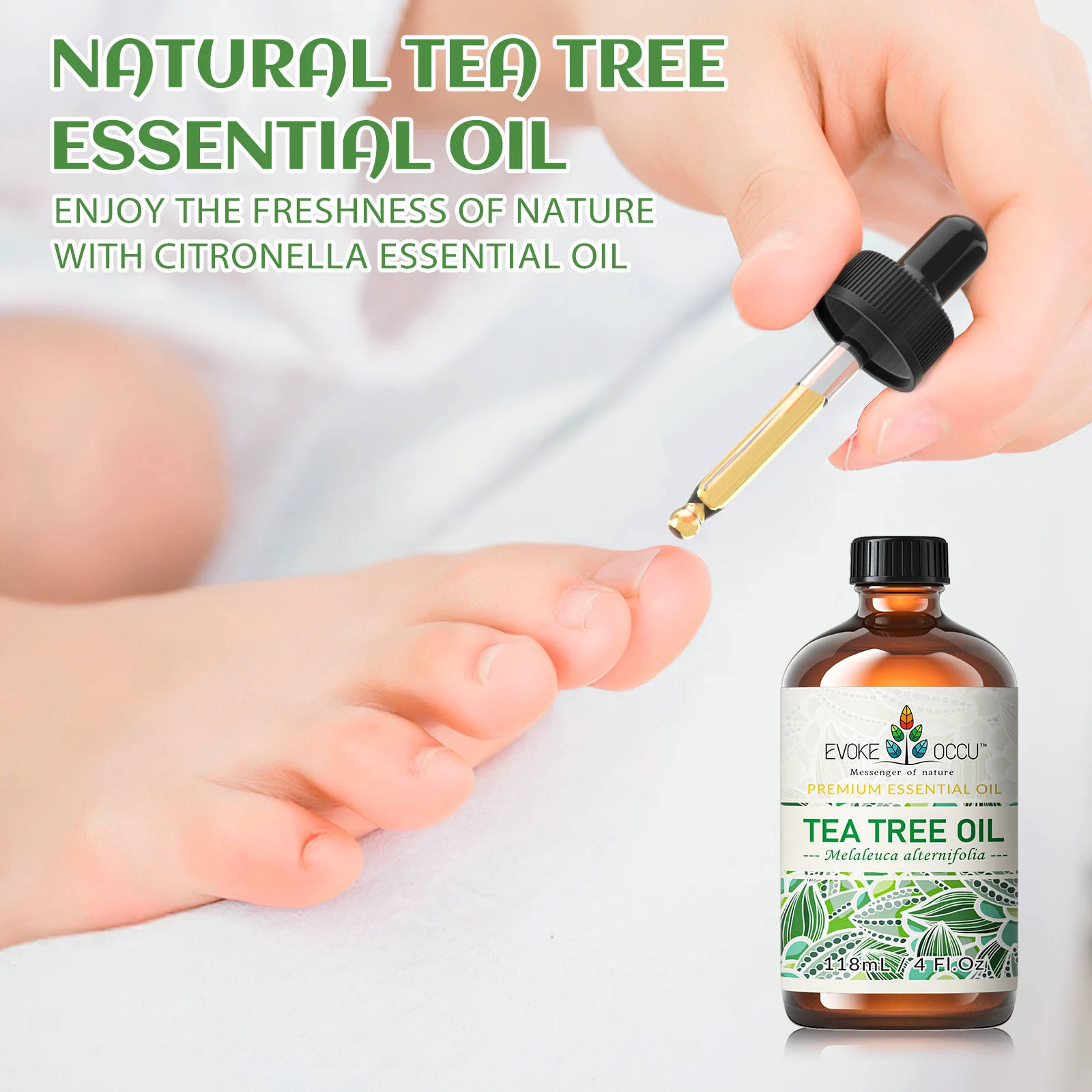 EVOKE OCCU Tea tree Essential Oils, 118ML/4 Fl.Oz. Premium Plant Oil for Diffuser, Candle Soap Making, Add to Shampoo, Body,