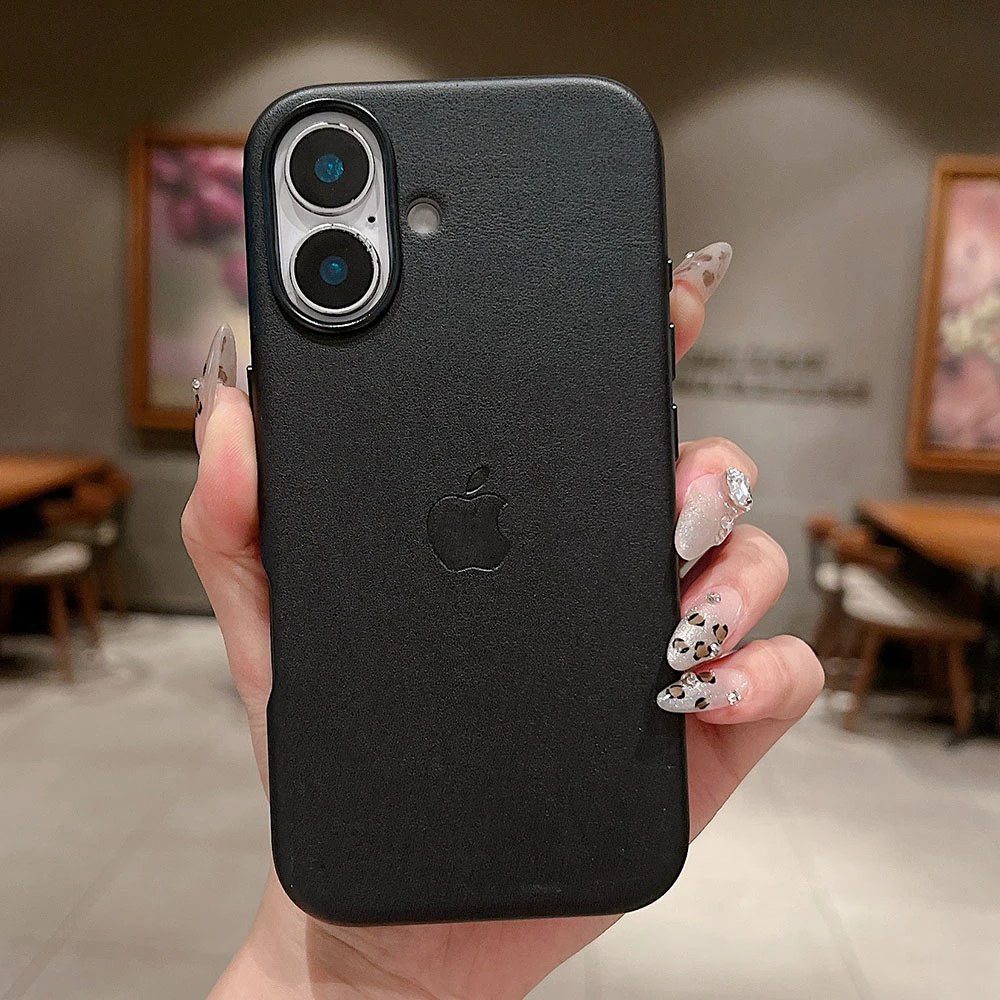 Luxury Leather Apple Logo Magnetic Wireless Charge Case For iPhone 16 Pro Max 16 For Magsafe Solid Color With Box Phone Cover