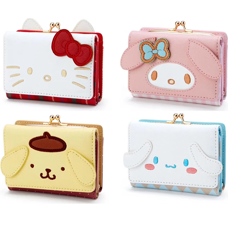 

Sanrios Hello Kitty Kuromi Wallets Girls Money Clip Cute Cartoon Cinnamoroll My Melody Short Locks Wallet Card Bag Toys for Kids