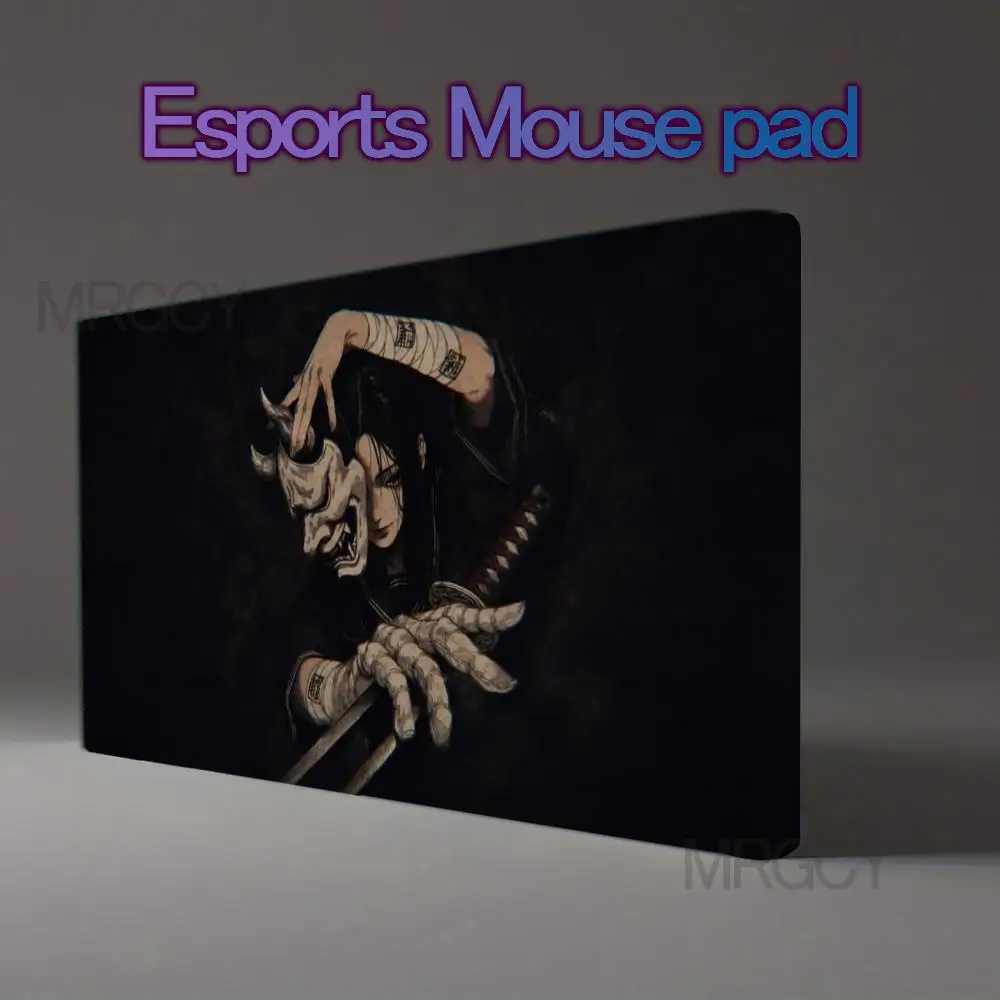 Dark Japanese Fantasy XXL Desk Mat Samurai Girl Hannya Mask Print Gaming Mouse Pad Non-slip Keyboard Mat Table Decor Gift