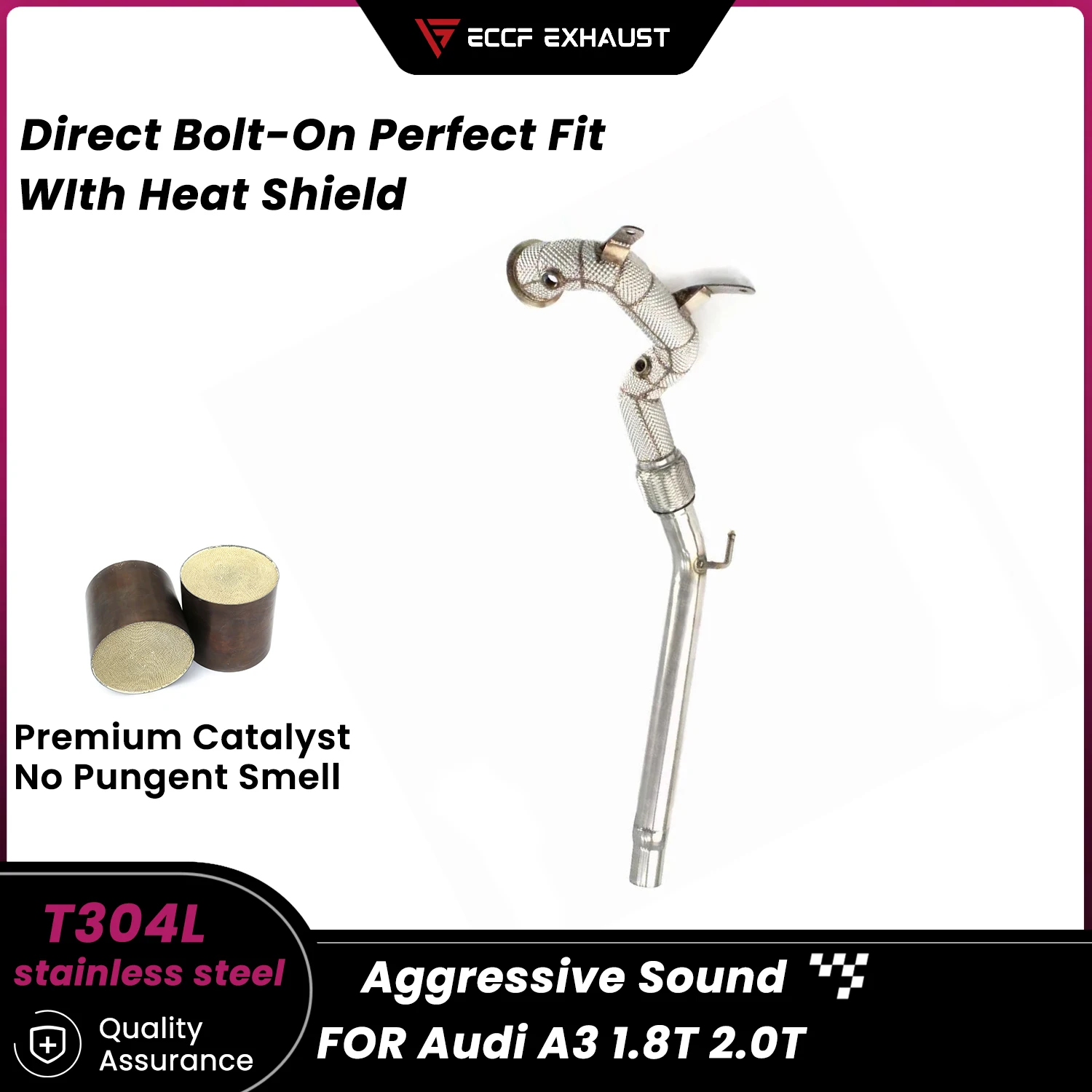 

Sporty Downpipe With Heat Shield For Audi A3 1.8T 2.0T Aggressive Exhaust Sound High Flow Easy Installation