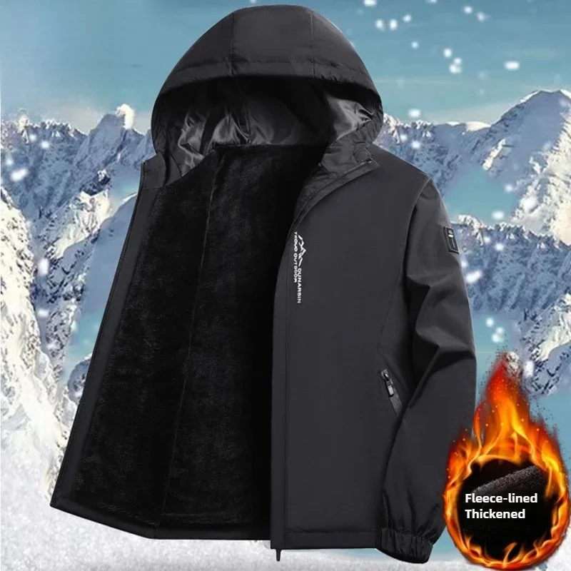 

Hooded Winter Warm Parka Coat Men's Fleece Hiking Camping Skiing Loose Windbreaker Windproof Thermal Tops Grade Thick Outerwear