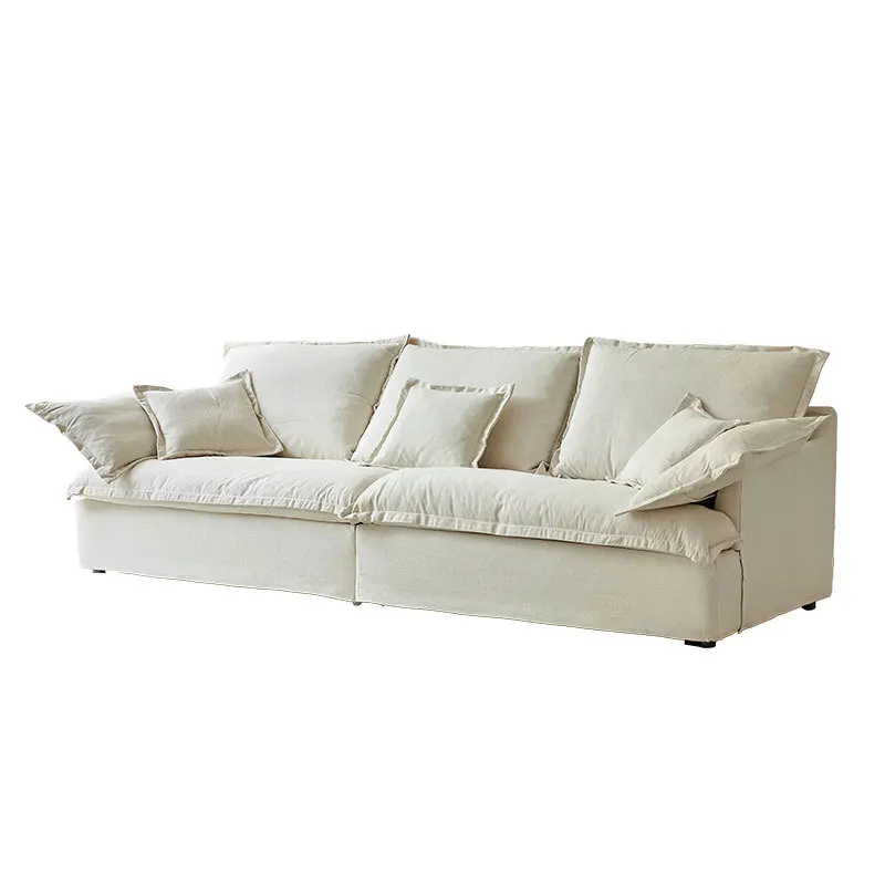 Yjq linen fabric sofa living room Nordic small apartment down cloud straight row linen full dismantling and washing sofa
