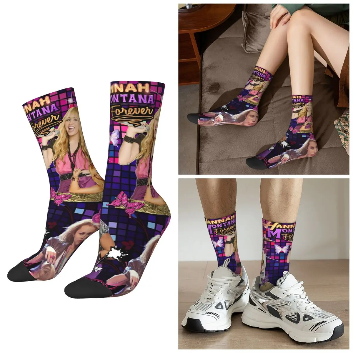 Alle seizoenen Hannah Montana Collage Sokken Harajuku Sport Middenbuis Sokken Super Zachte Kousen voor Mannen Vrouwen Geschenken
