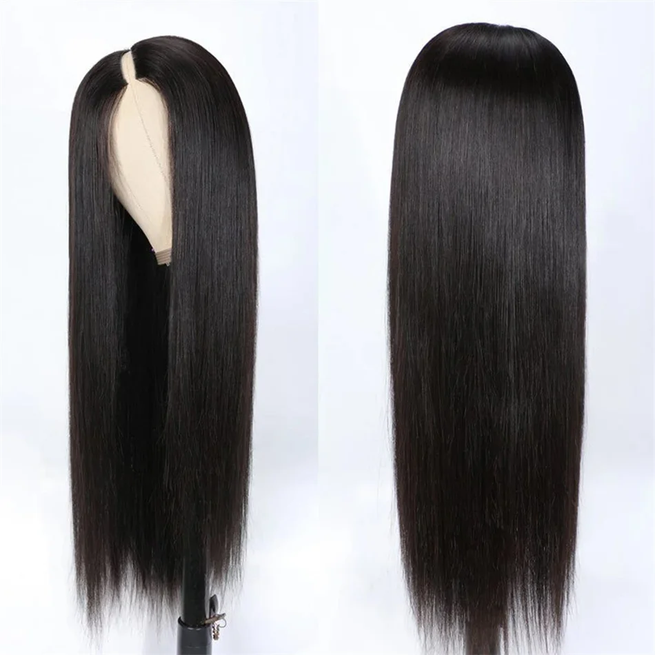 V Part Straight 100% Human Hair Wigs For Women Machine Made Peruvian Remy Hair 180% Density Straight Human Hair Natural wig sale