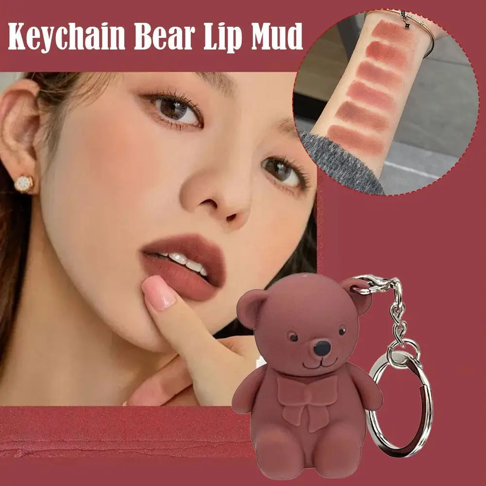 Sexy Long Lasting Velvet Matte Lip Gloss Cute Bear Lip Smooth Lipstick Sexy Makeup Silky Keychain Liquid Gloss balsamo per le labbra Wom C7Q1